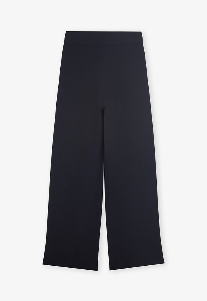 Choice Elastic Waist Straight Legs Trousers Navy