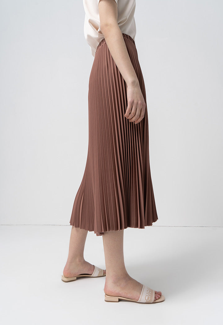 Choice Single Tone Pleated Accordion Skirt Brown