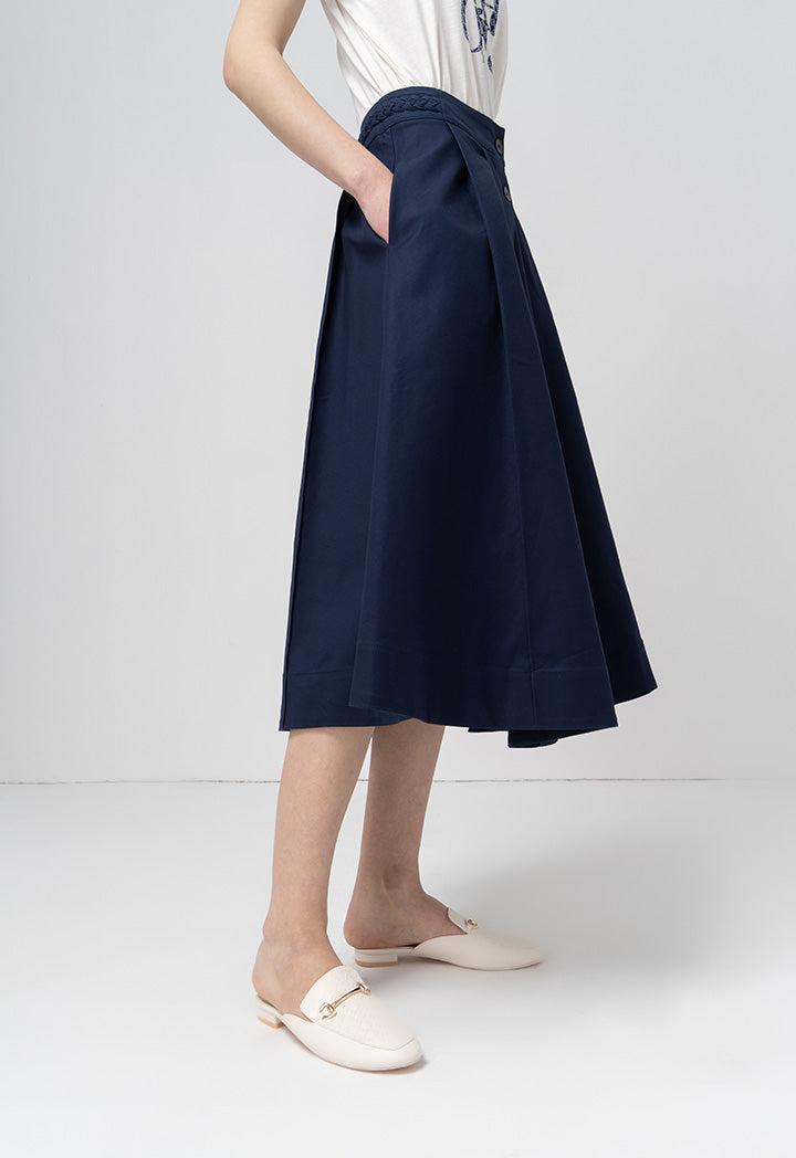 Choice Solid Box Pleated Box Pleated Skirt Navy