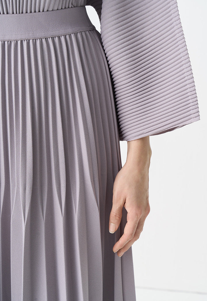 Choice Solid Pleated Elastic Waistband Skirt Grey