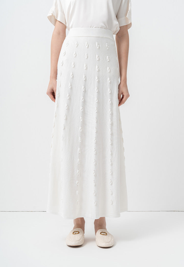 Choice Single Tone Textured Knitted Skirt Cream