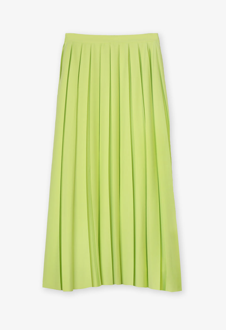 Choice Solid Pleated Midi Skirt Lime