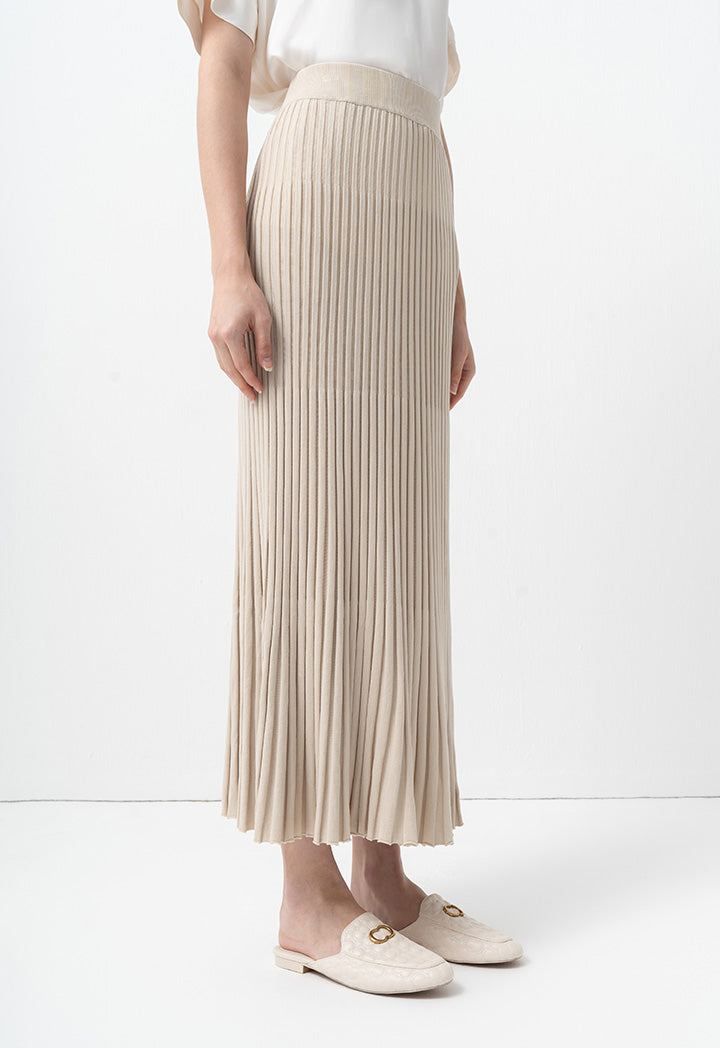 Choice Solid Pleated Textured Knitted Skirt Stone