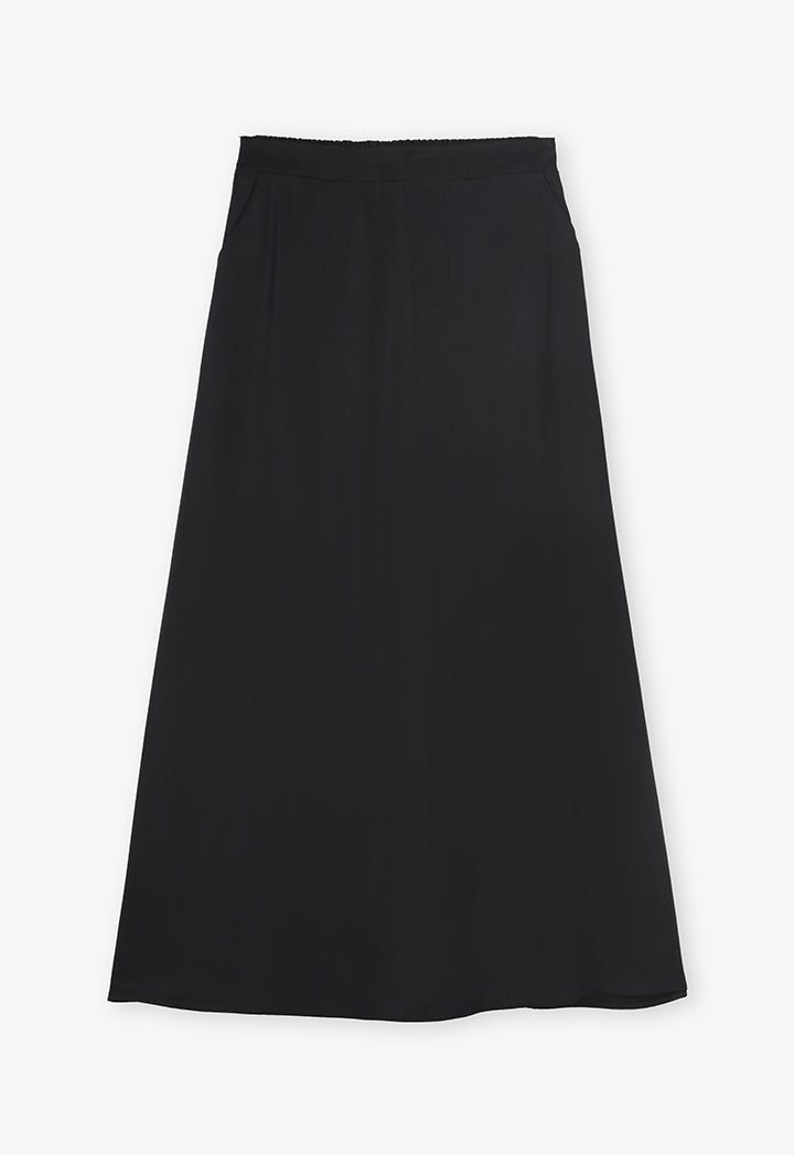 Choice Solid Pleated Flared Skirt Black