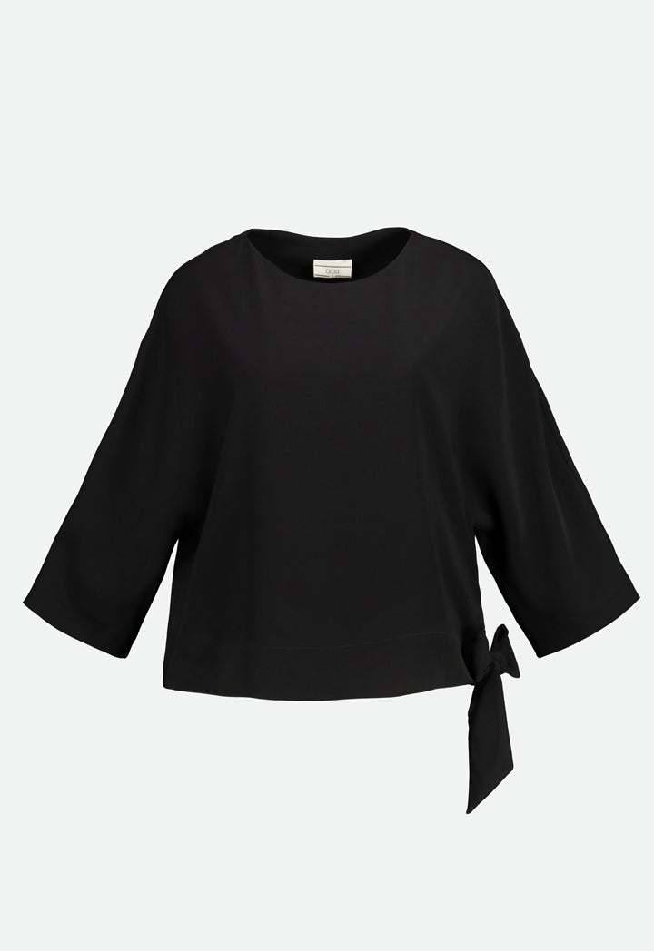 Choice Side Tie Hem Blouse Black - Wardrobe Fashion