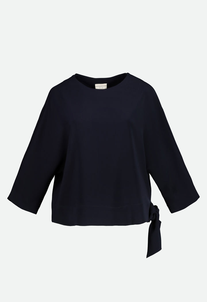 Choice Side Tie Hem Blouse Navy - Wardrobe Fashion