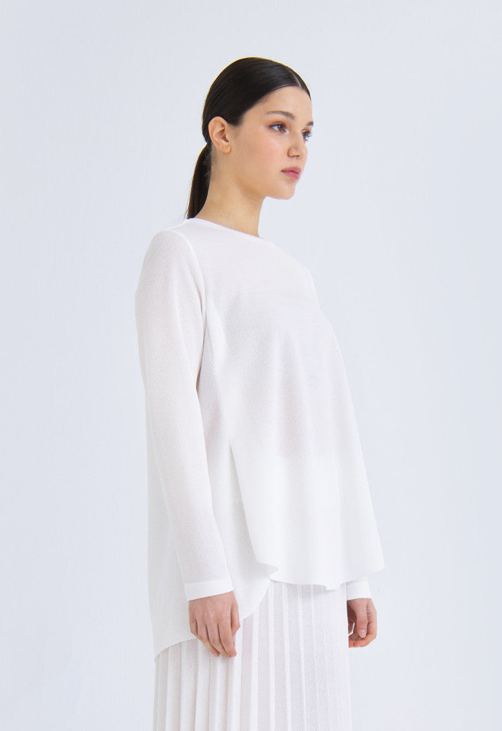 Choice Solid Color Knitted Overlap Side Slit Blouse Off White