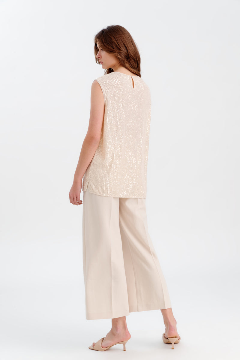 Choice All Over Sequin Sleeveless Blouse Beige