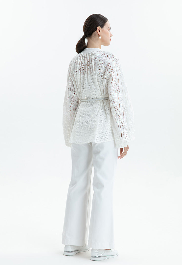 Choice Schiffli Embroidered Maxi Shirt Off White