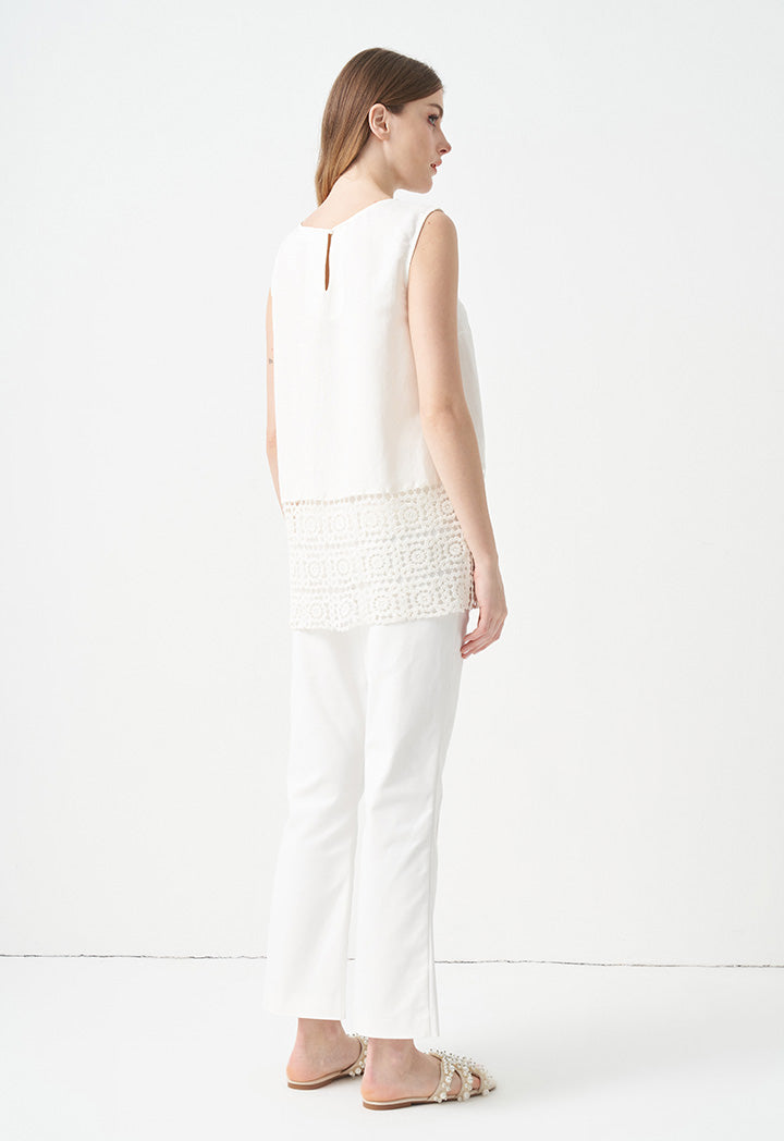 Choice Single Tone Sleeveless Crochet Blouse Off White