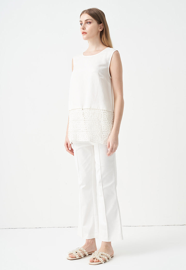 Choice Single Tone Sleeveless Crochet Blouse Off White