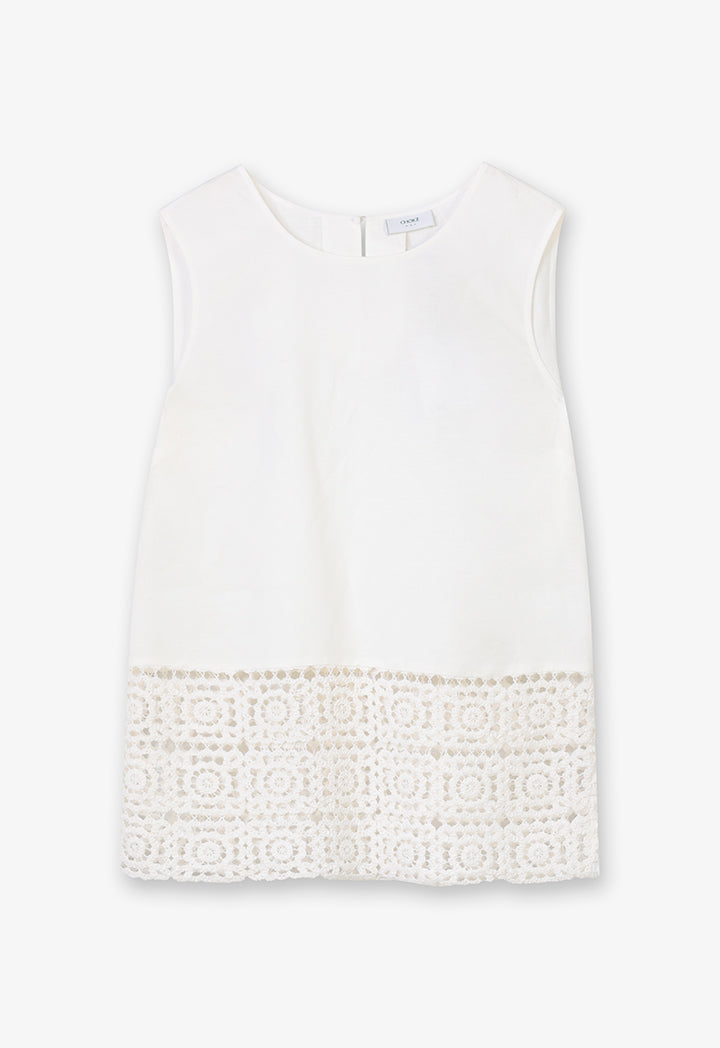 Choice Single Tone Sleeveless Crochet Blouse Off White