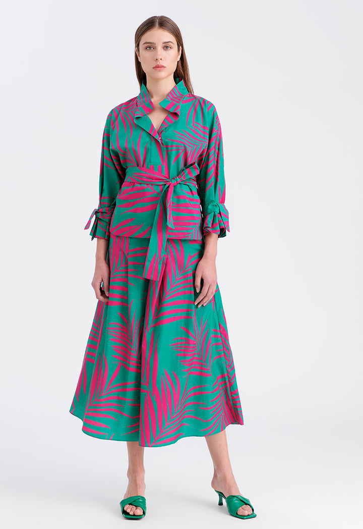 Choice Collared Printed Kimono Blouse Green