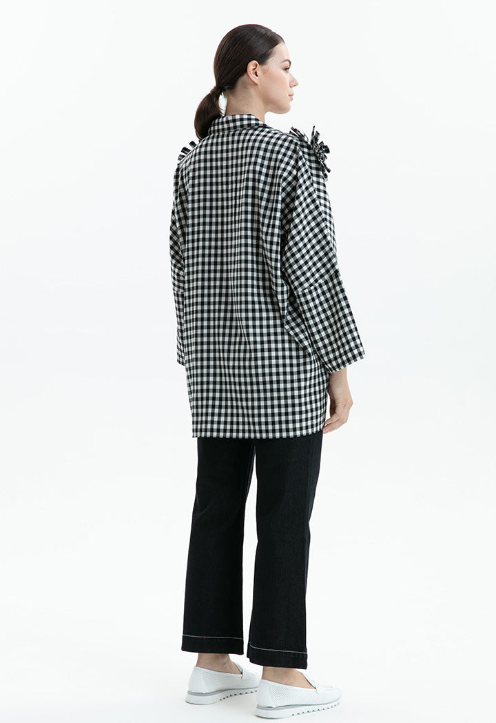 Choice Black And White Checkered Print Shirt Beige - Black