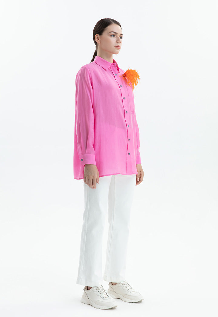 Choice Solid Front Pocket Shirt Pink