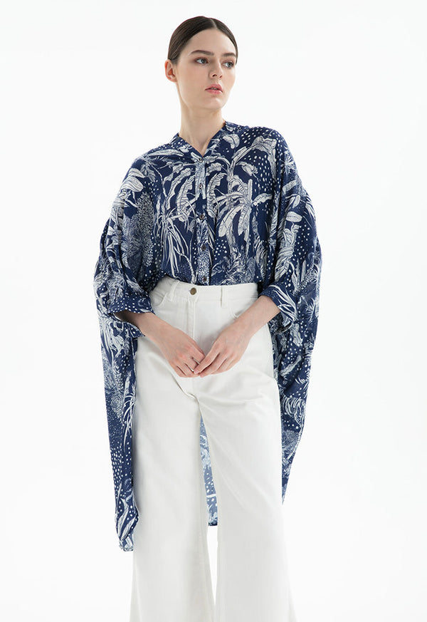 Choice All Over Printed High Low Shirt Navy