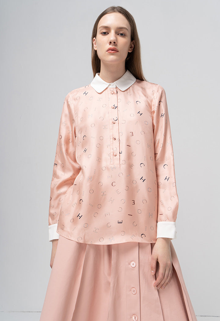 Choice Printed Monogram Peter Pan Collar Shirt Print