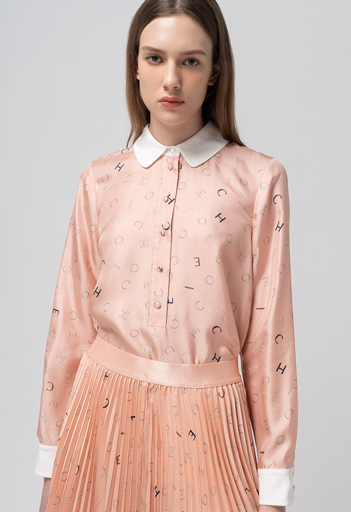 Choice Printed Monogram Peter Pan Collar Shirt Print