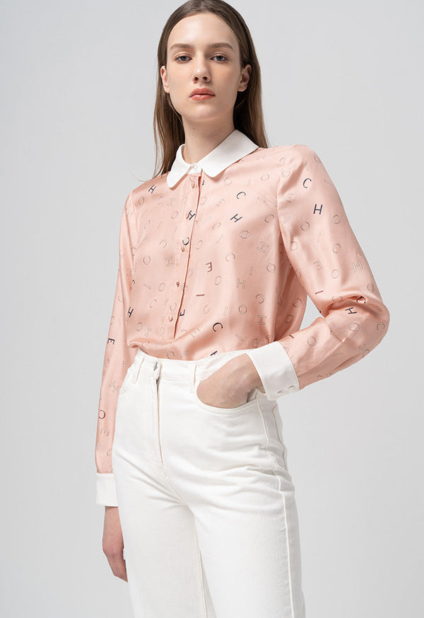 Choice Printed Monogram Peter Pan Collar Shirt Print