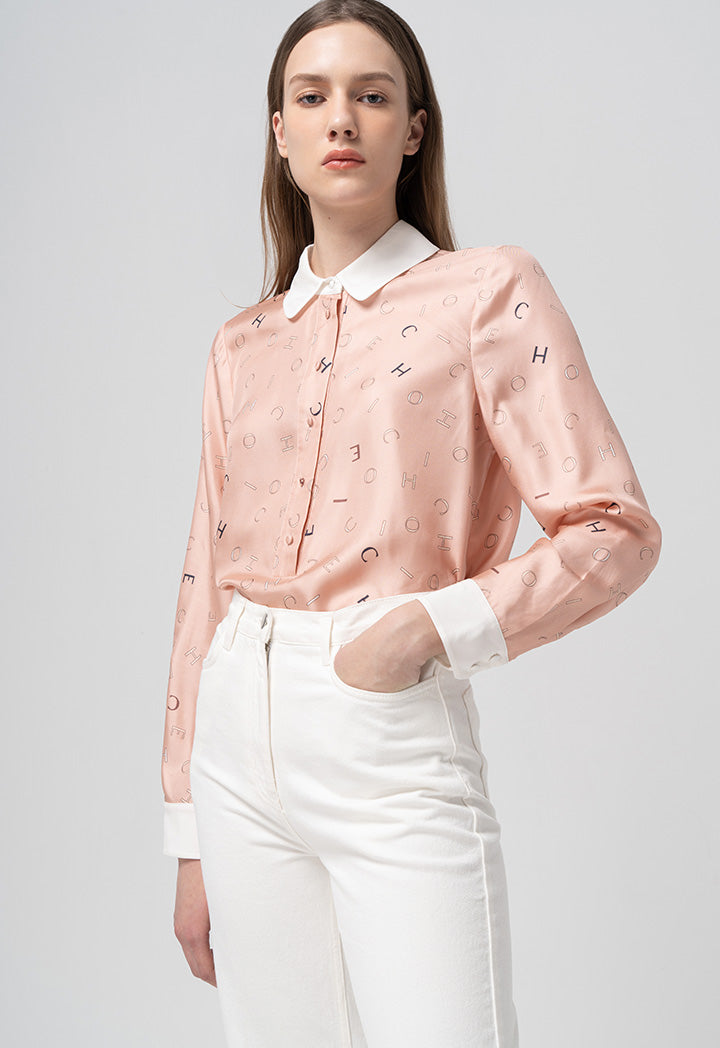 Choice Printed Monogram Peter Pan Collar Shirt Print