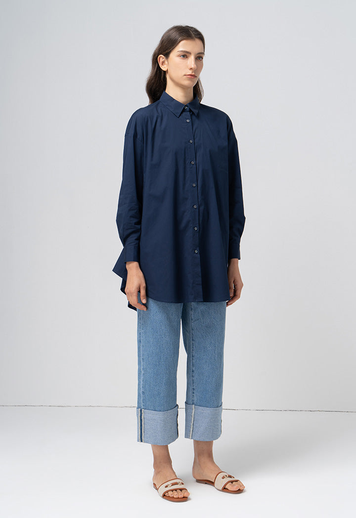 Choice Flared Long Sleeves Shirt  Navy