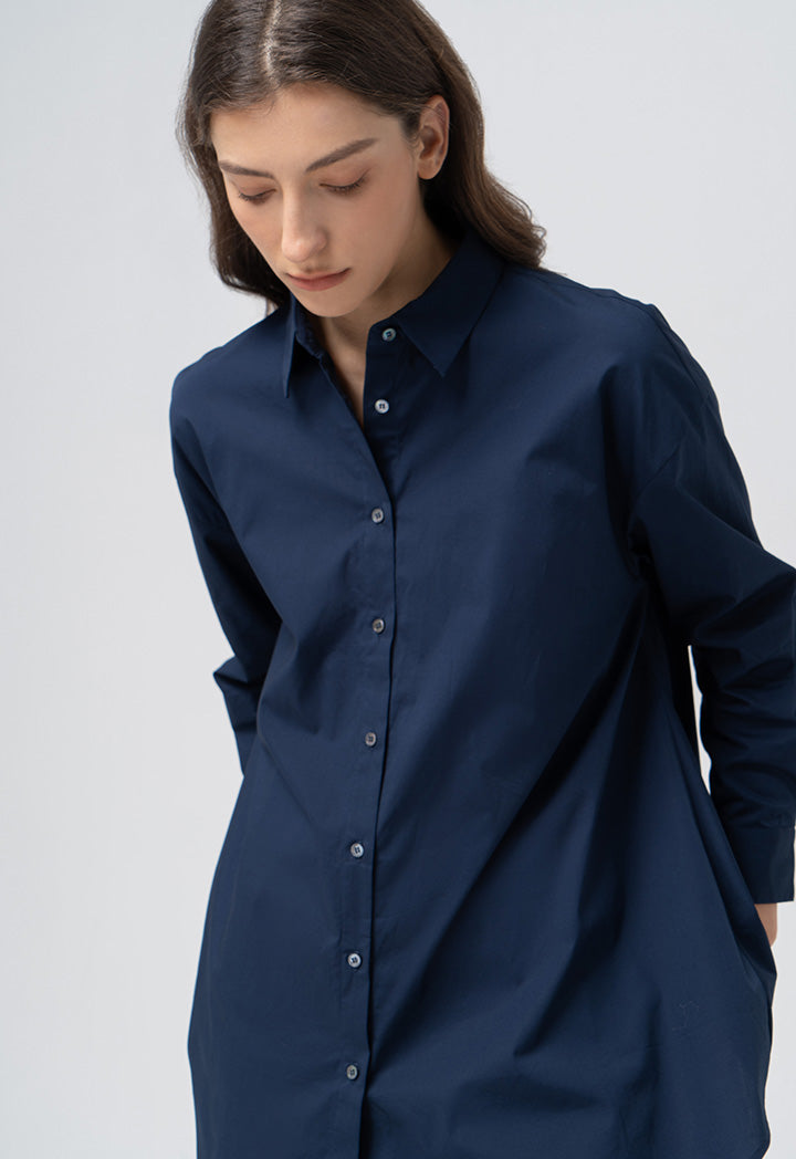 Choice Flared Long Sleeves Shirt  Navy