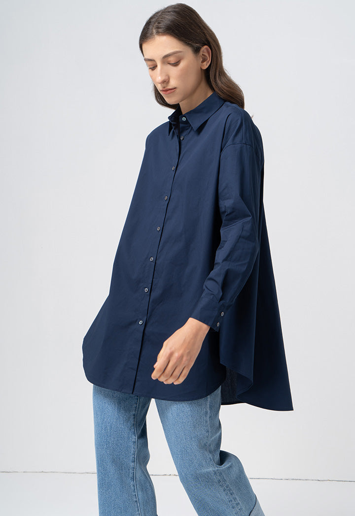 Choice Flared Long Sleeves Shirt  Navy