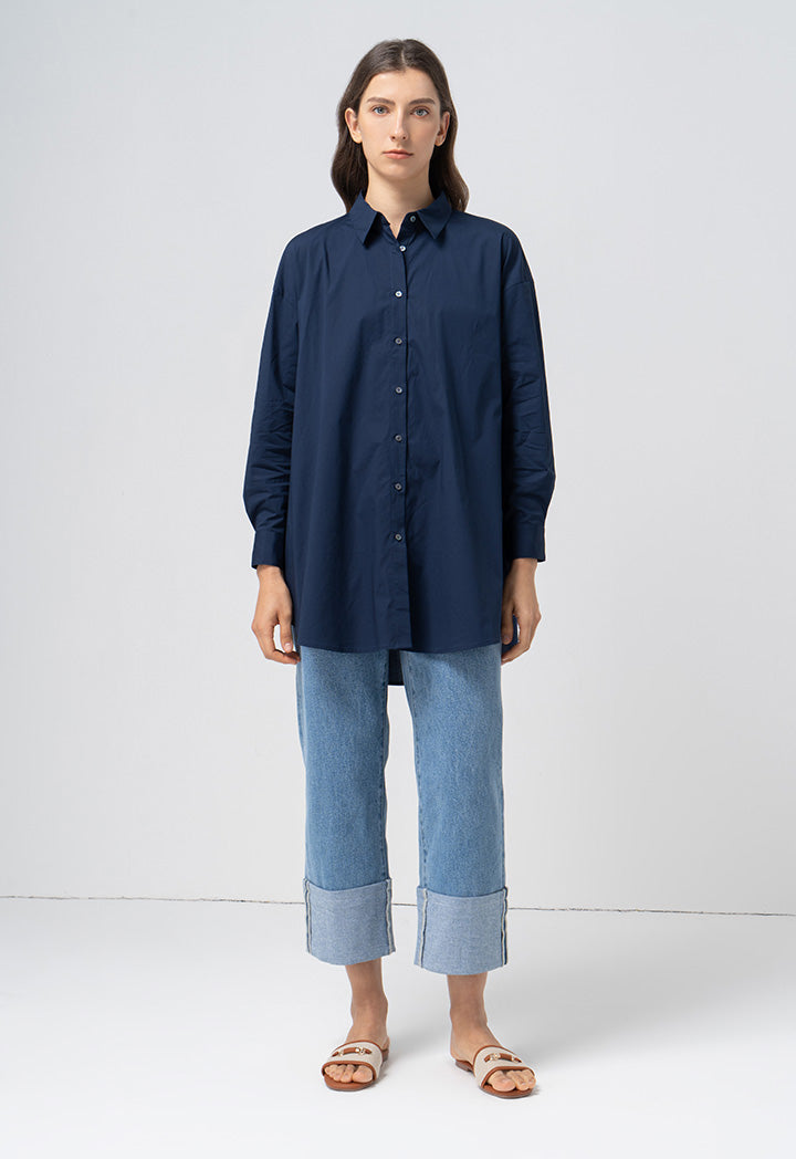 Choice Flared Long Sleeves Shirt  Navy