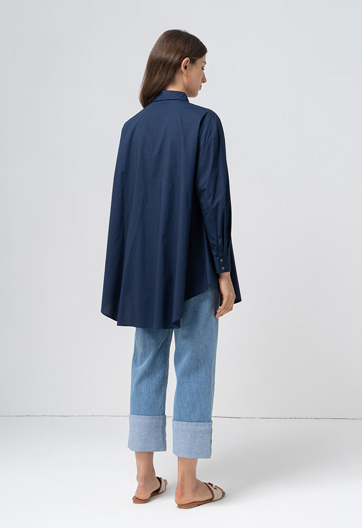 Choice Flared Long Sleeves Shirt  Navy