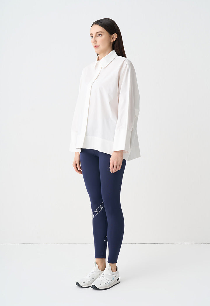 Choice Single Tone Flared Long Dolman Sleeves Shirt Offwhite