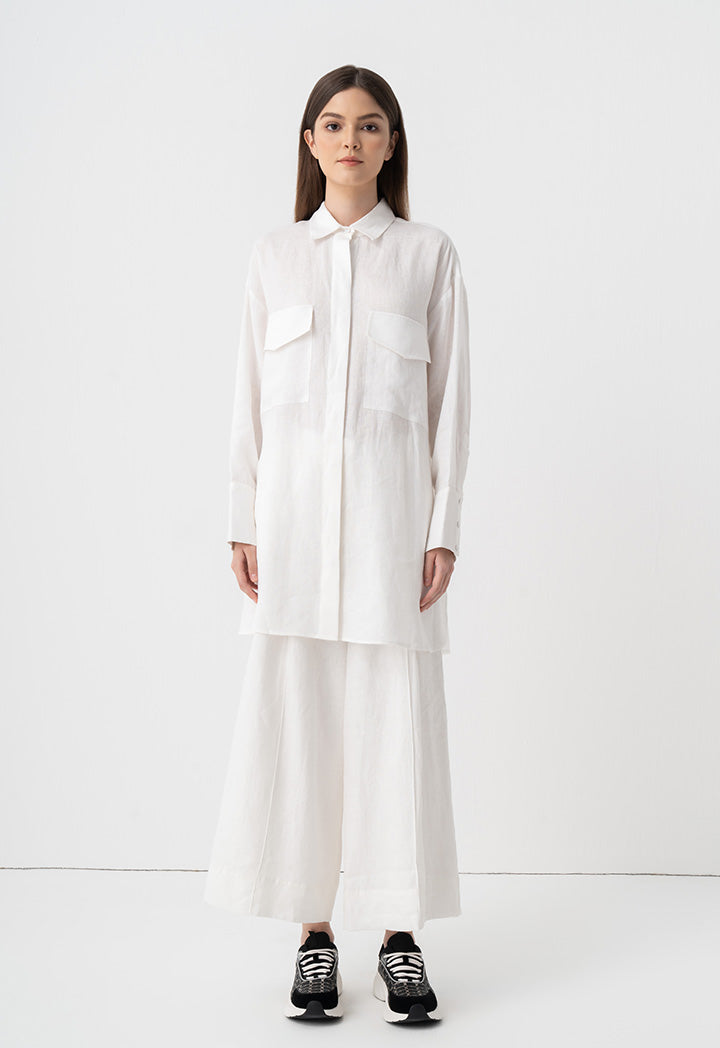 Choice Solid Oversize Long Shirt Off White