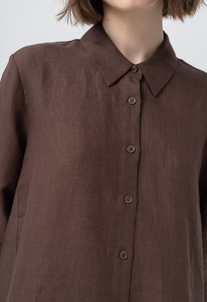 Choice Solid Long Sleeves Flared Shirt Brown