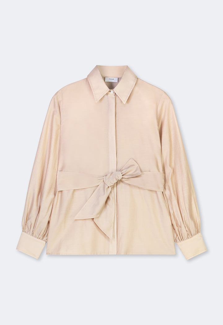 Choice Long Sleeve Basic Belted Shirt Beige