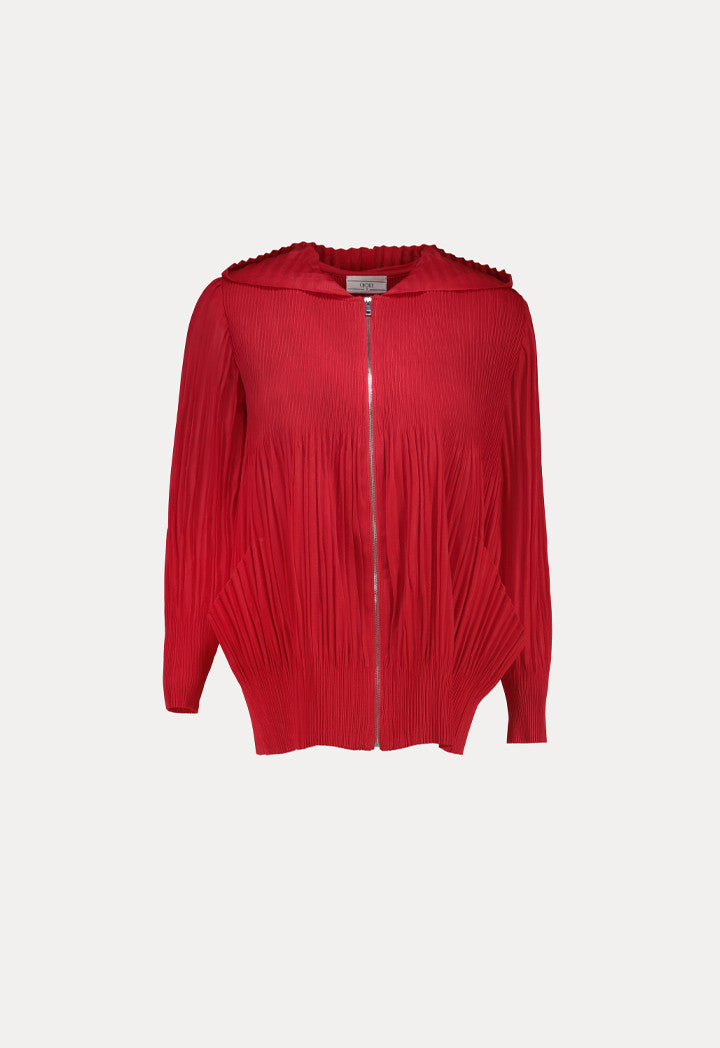 Choice Electric Pleated Hoodie Long Sleeve Jacket Red