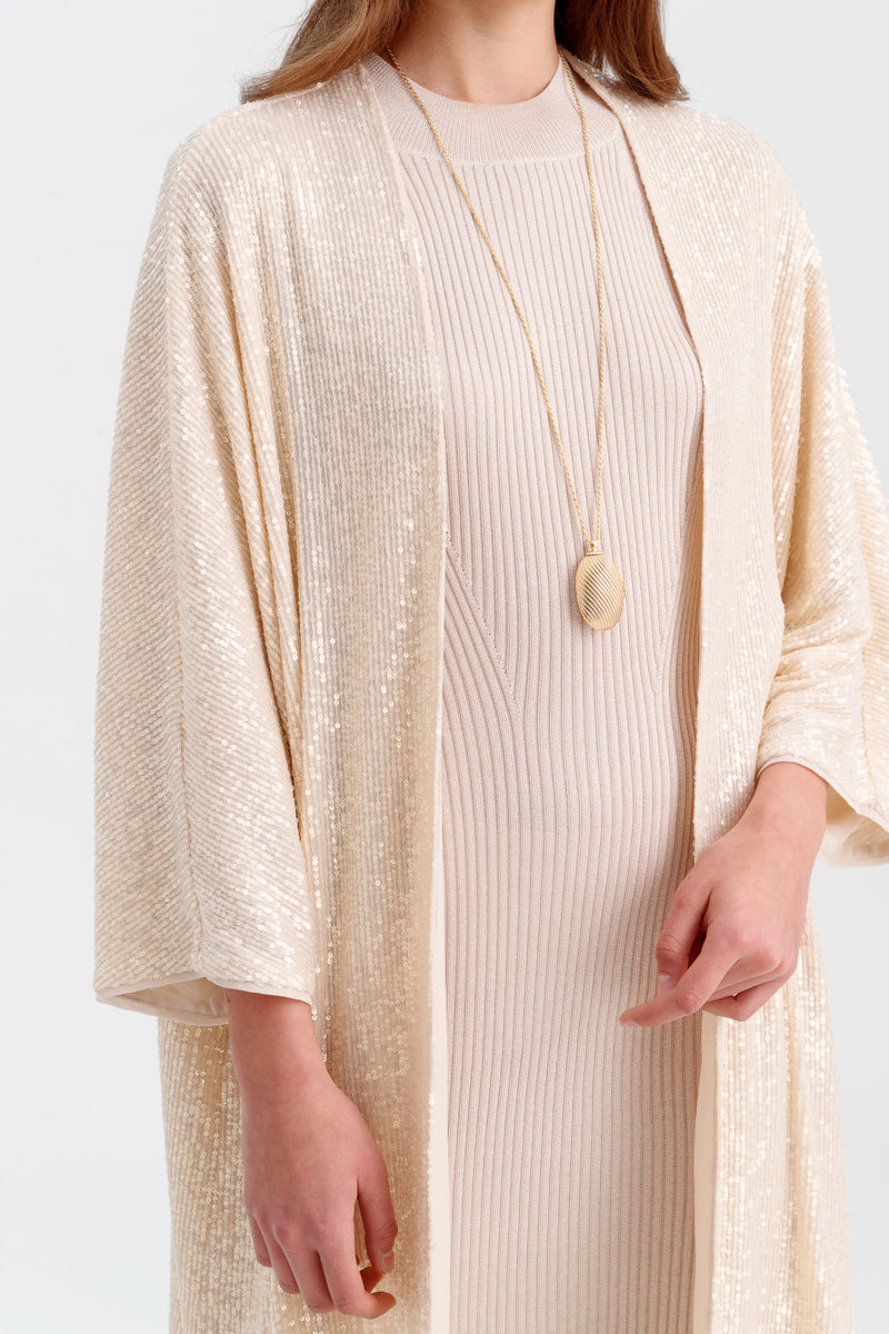 Choice Front Open Midi Sequenced Kimono Beige