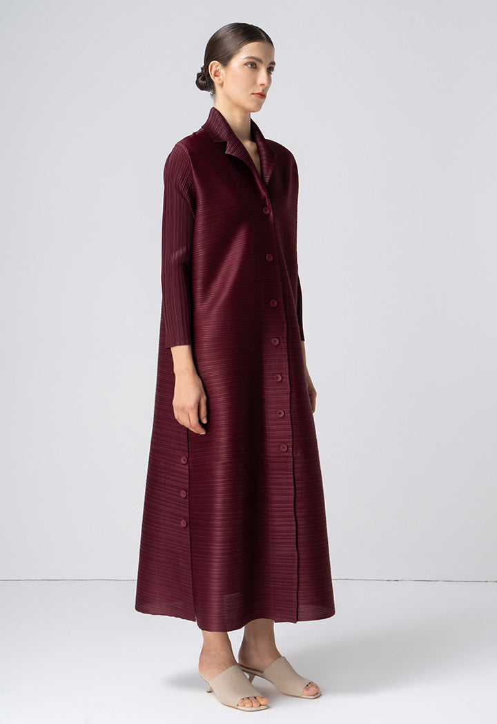 Choice Solid Pleated Buttoned Jacket Wine