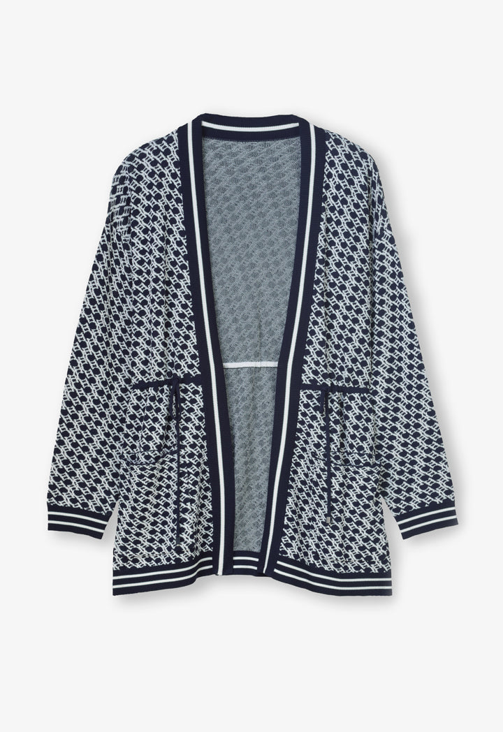 Choice Intarsia Long Sleeves Knitted Cardigan Navy