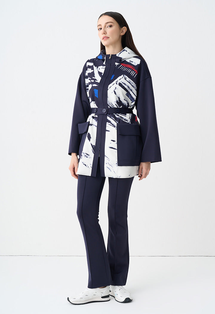 Choice Printed Drop Shoulders Midi Jacket  Navy