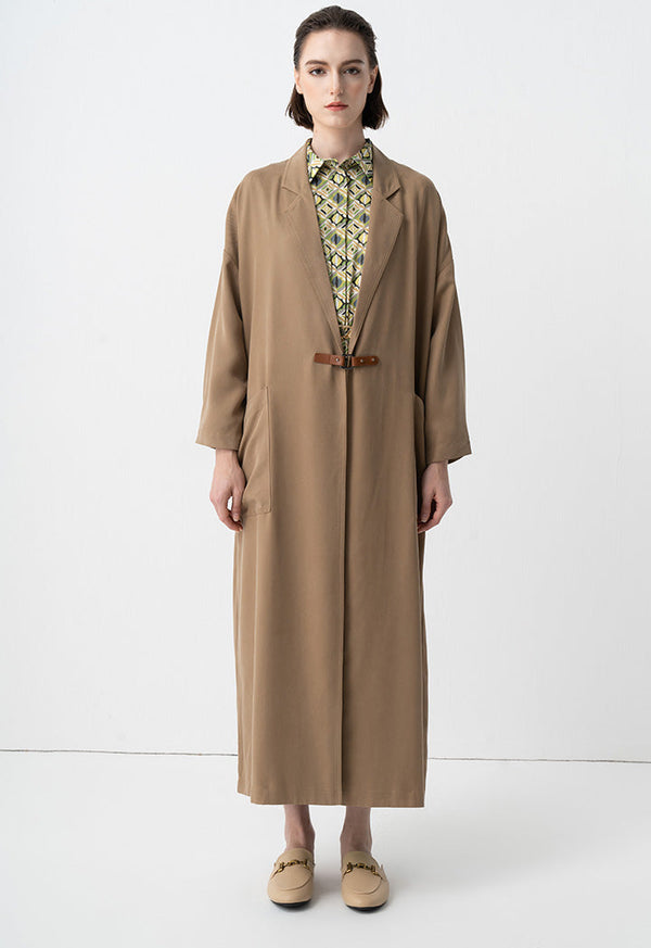 Choice Solid Oversize Maxi Open Abaya  Khaki