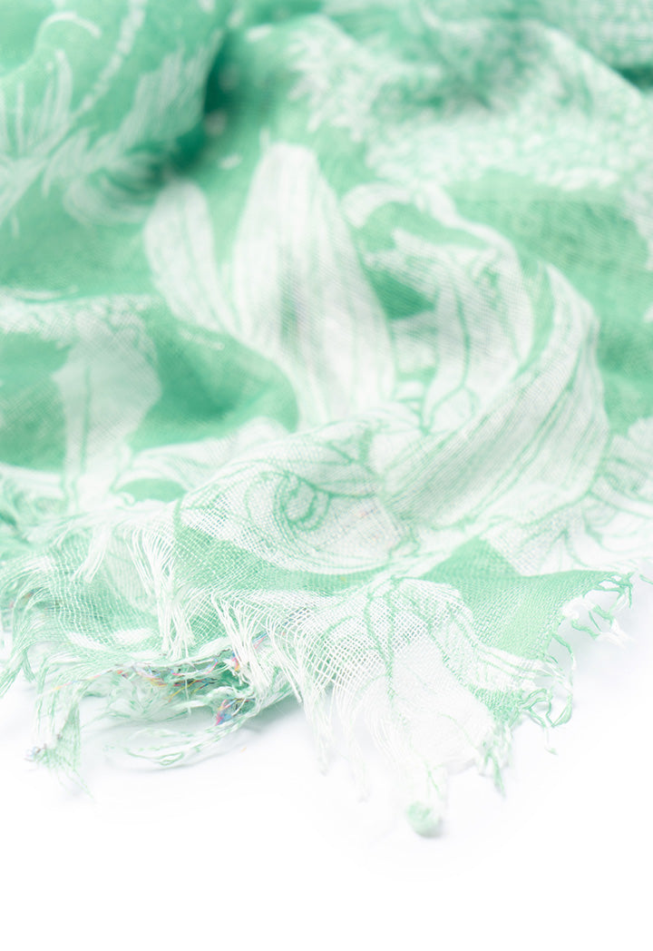 Choice Tassel Trimmed Printed Scarf Green