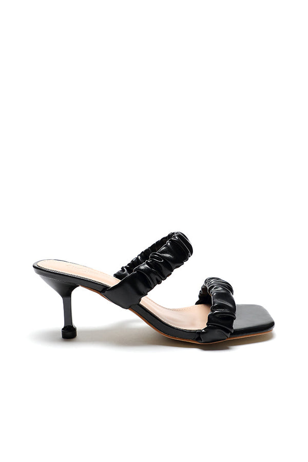 Choice Ruched Double Strap Mules Slides Sandals Black