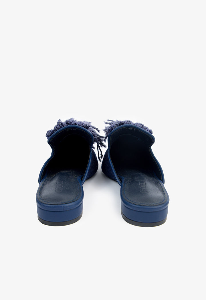 Choice Fringed Detail Flat Mules Navy