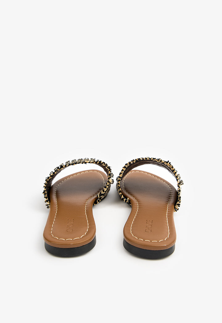 Choice Embellished Straw Flat Sandals Black