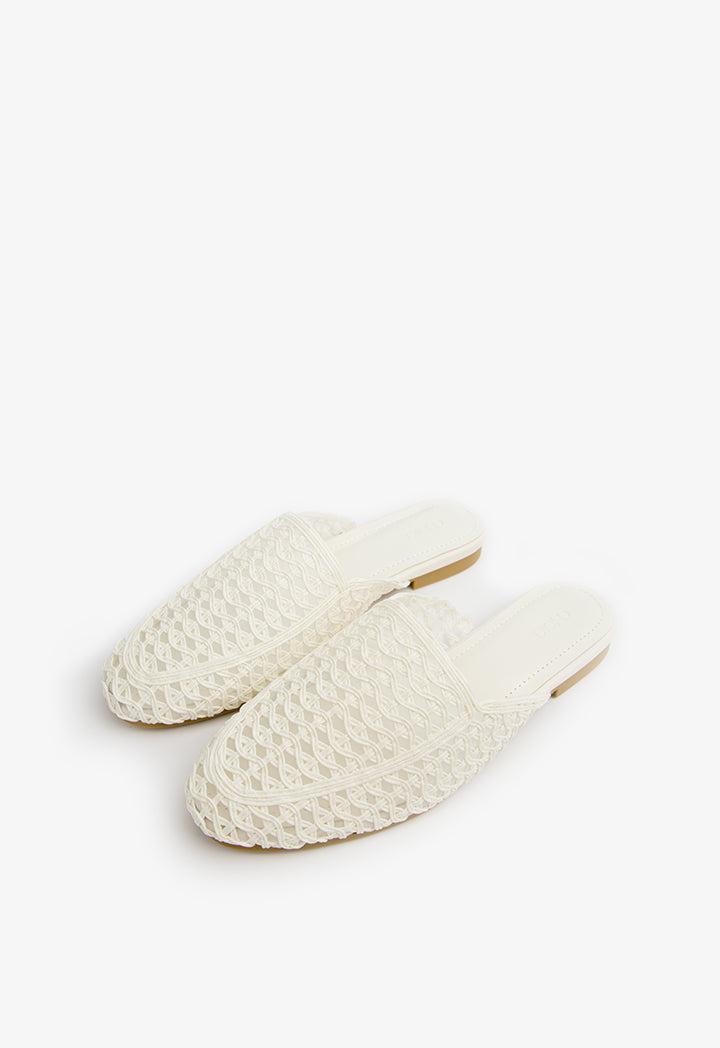 Choice Braided Detail Flat Mules White