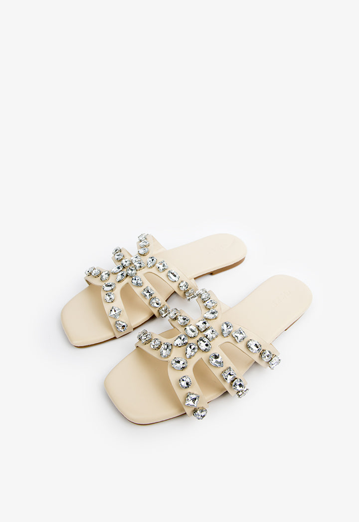 Choice Embellished Detail Flat Sandals Beige