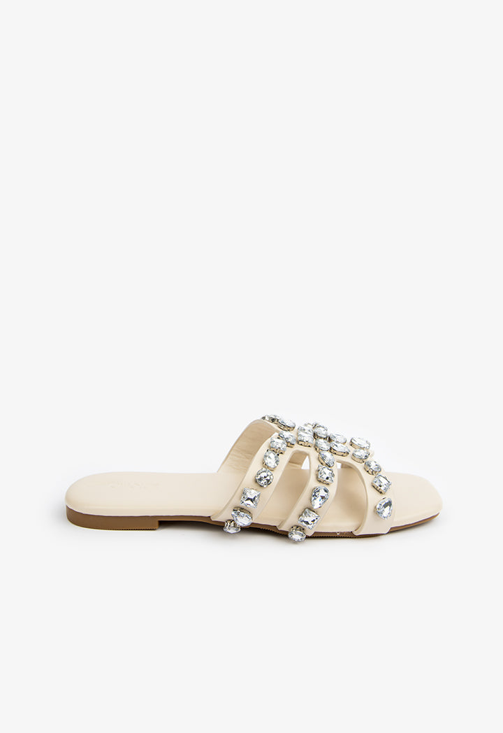 Choice Embellished Detail Flat Sandals Beige