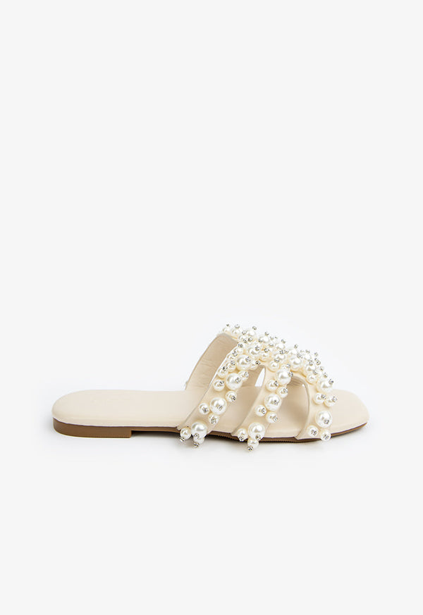 Choice Embellished Detail Flat Sandals Light Beige