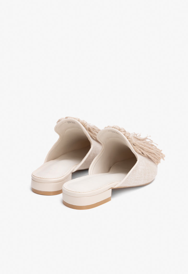 Choice Pointed Toe Tassel Mules Light Beige