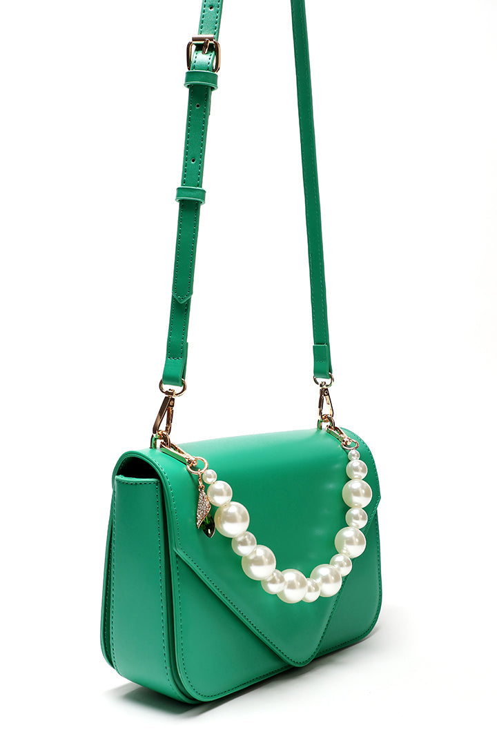 Choice Solid Flap Pearl Handbag Green