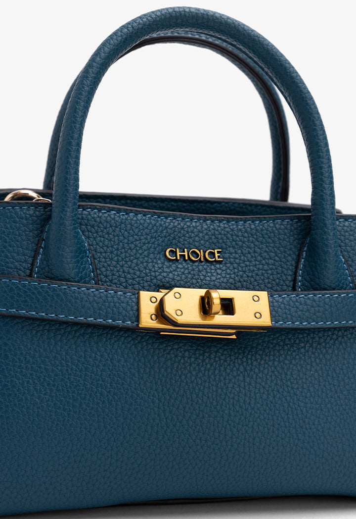 Choice Solid Metallic Turnlock Handbag Teal